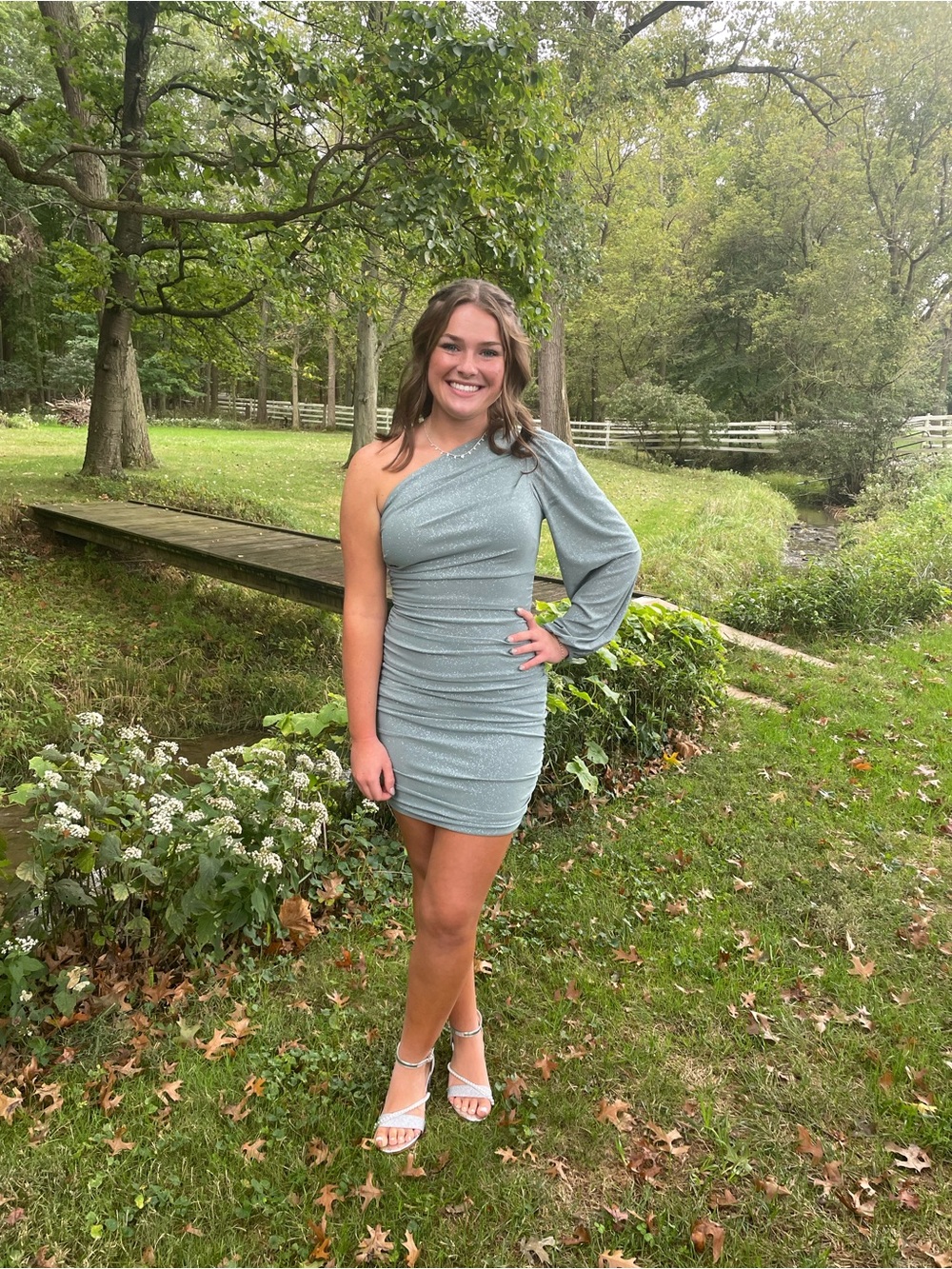 Windsor Sparkle Draped Asymmetrical Skirt in Sage Green